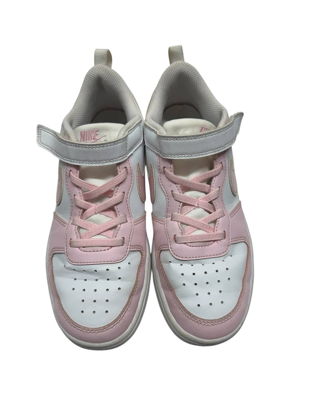 Nike Kids White and Pink Low-Top Sneakers with Velcro Strap